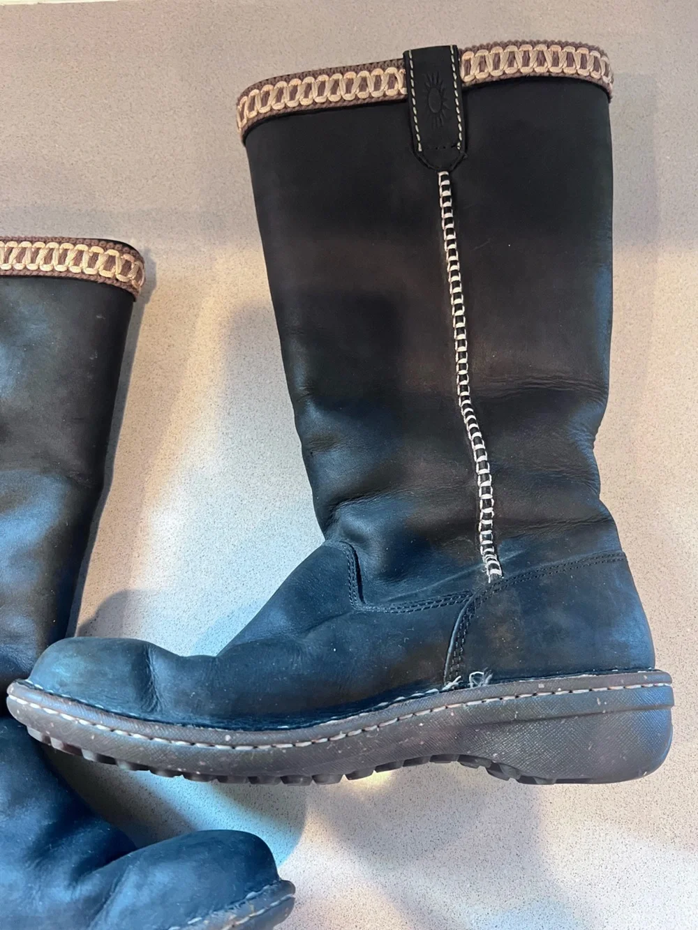UGG Swell Tall Black Leather Sheepskin Tasman Boots Size 8